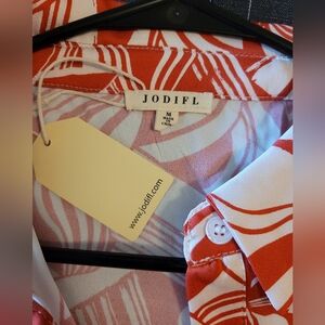 JODIFL Vibrant Burnt Oange and White Blouse